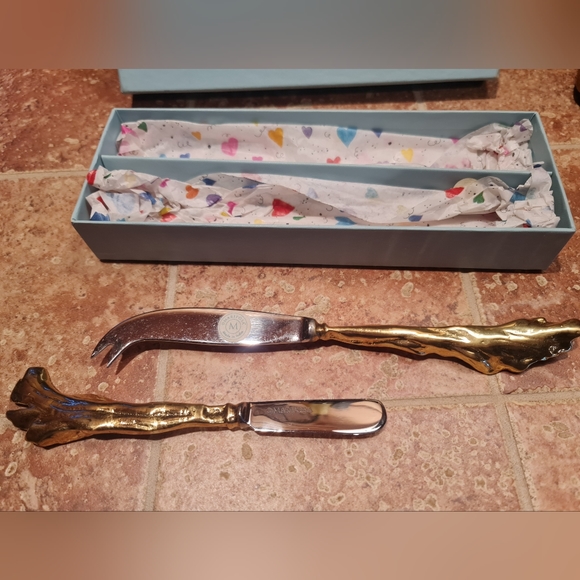 Mariposa Cheese Knife Spreader Set Botanical Gold & Stainless Vintage - Picture 6 of 8